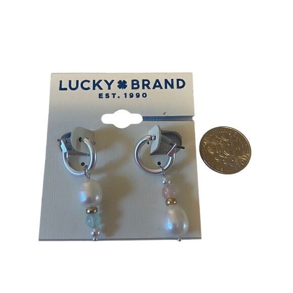 Two Tone Pearl Drop Huggie Hoops - Picture 6 of 6